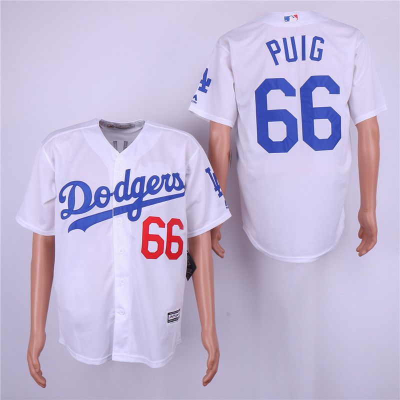 Men Los Angeles Dodgers #66 Puig White Game Team mark MLB Jerseys